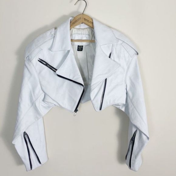 Vintage 1980s super cropped classic motorcycle jacket. 80's retro real leather - Picture 3 of 11